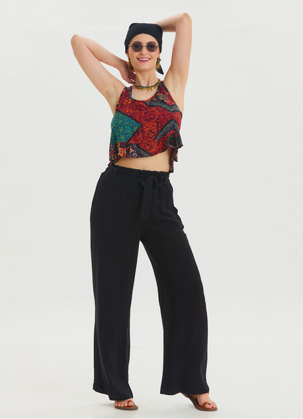Black Viscose Harem Trousers with Elastic Waist Belt Detail 4571